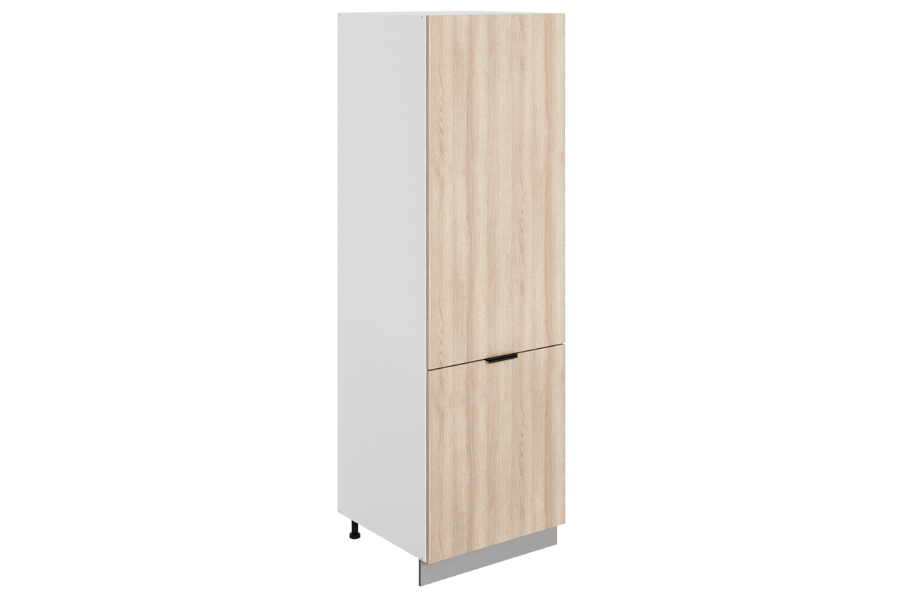 Стоун Шкаф-пенал L600 под холодильник (2 дв.гл.) (белый/кешью матовый)