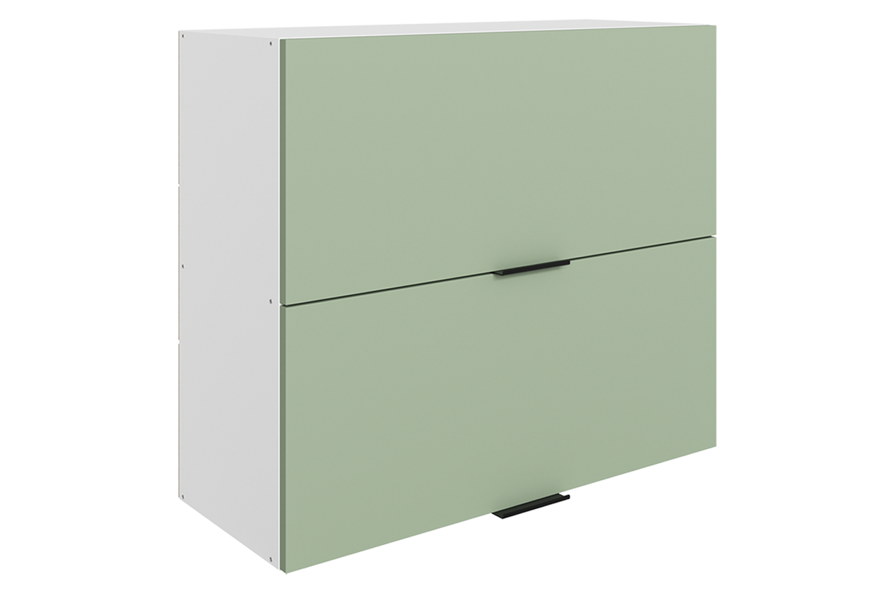 Стоун Шкаф навесной L800 Н720 (2 дв. гл. гориз.) (белый/полынь софттач)
