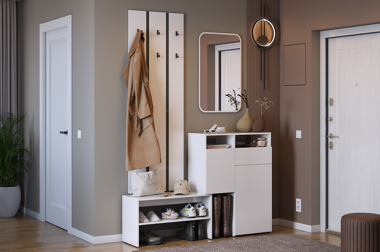 Прихожая "Мебельсон К40" (1480х350х2200) (белое дерево/белое дерево/белый)