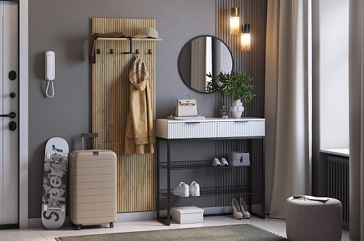 Прихожая "Мебельсон К2" (1552х335х1750) (дуб крафт золотой/белое дерево/черный муар/черный)