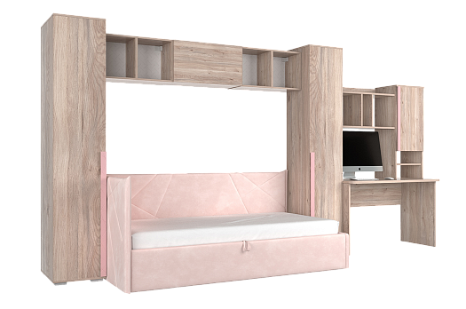 Комплект детской мебели Лайк К107 (дуб мария/роуз/нежно-розовый (велюр))