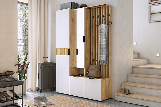 Прихожая "Бери К2" (1200х350х1826) (дуб крафт золотой/белое дерево)