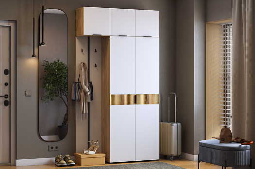 Прихожая "Мебельсон К31" (1200х350х2226) (дуб крафт золотой/белое дерево)