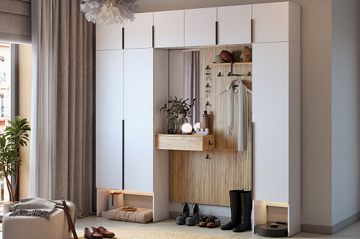 Прихожая "Мебельсон К11" (2400х350х2350) (дуб крафт золотой/белое дерево)