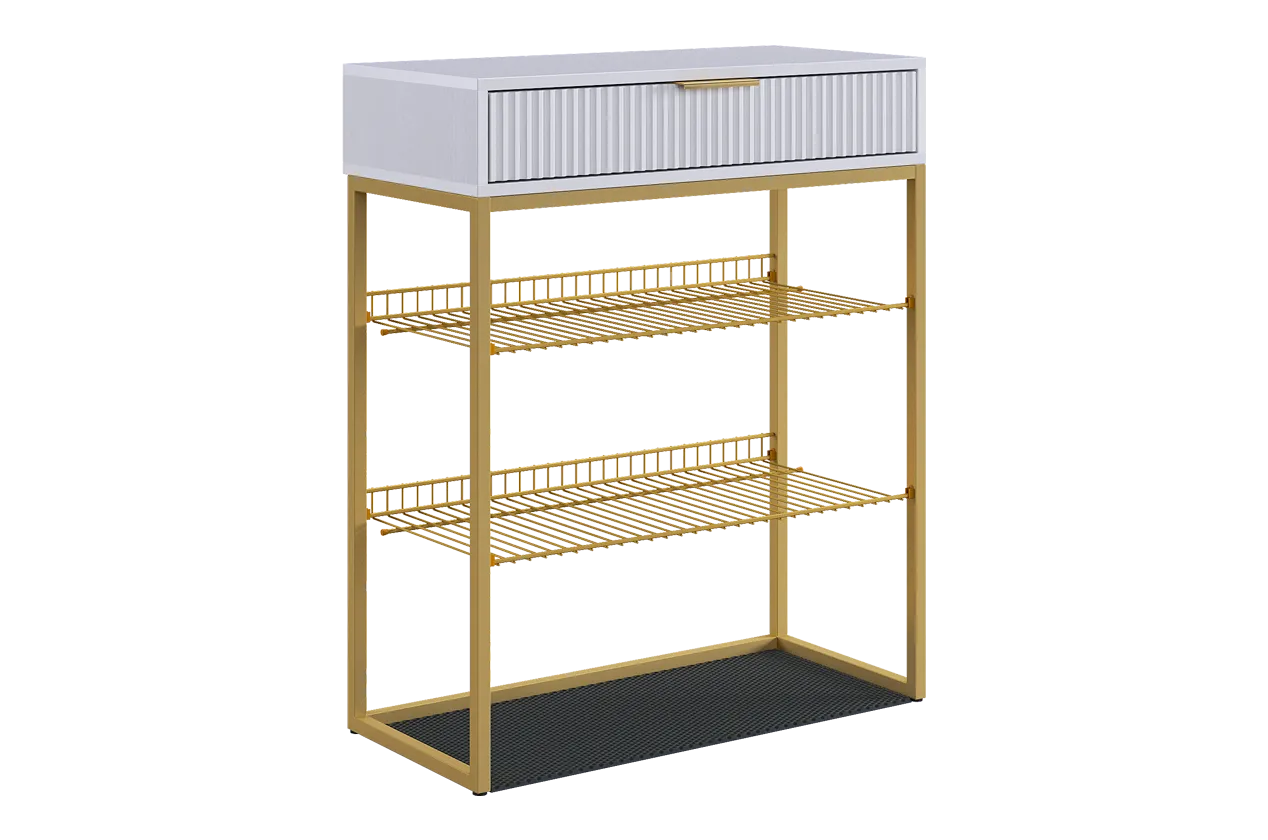 Обувница Вельвет (белое дерево/белый матовый/золото)