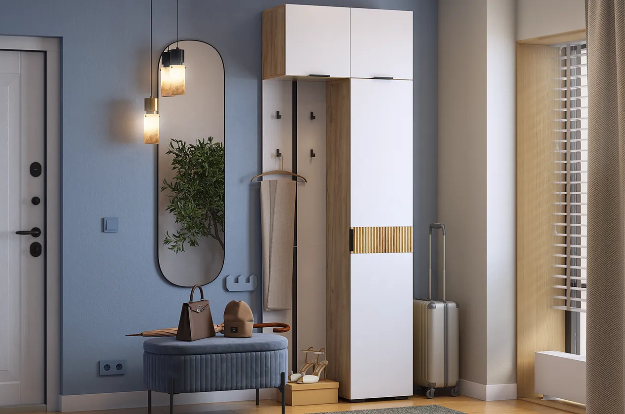 Прихожая "Мебельсон К37" (800х350х2226) (дуб крафт золотой/белое дерево)