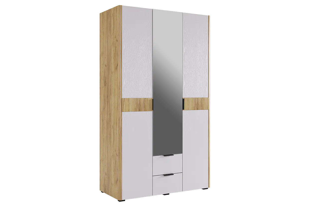Адам Шкаф трехдверный (зеркало) (дуб крафт золотой/белое дерево)
